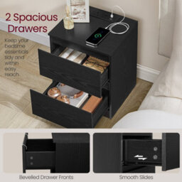 LEDREM Set Of 2 Nightstands With Charging Station, Bedside Tables With Drawers, Side End Tables, For Bedroom, Black - thumbnail 4