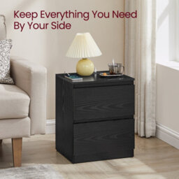 LEDREM Set Of 2 Nightstands With Charging Station, Bedside Tables With Drawers, Side End Tables, For Bedroom, Black - thumbnail 6