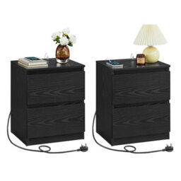LEDREM Set Of 2 Nightstands With Charging Station, Bedside Tables With Drawers, Side End Tables, For Bedroom, Black - thumbnail 1