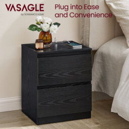 LEDREM Set Of 2 Nightstands With Charging Station, Bedside Tables With Drawers, Side End Tables, For Bedroom, Black - thumbnail 2