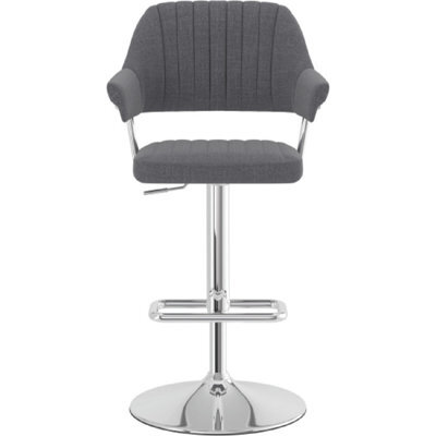 Vibe Charcoal Retro Style Adjustable Bar Stool With Padded Fabric Seat And Arms Chrome Frame
