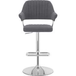 Vibe Charcoal Retro Style Adjustable Bar Stool With Padded Fabric Seat And Arms Chrome Frame