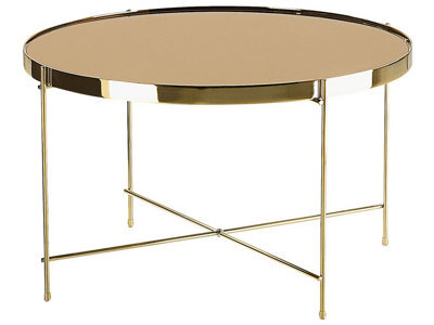 Beliani Golden Brown Tempered Glass Round Coffee Table 63 Cm Height, 63 Cm Diameter - image 1