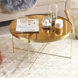 Beliani Golden Brown Tempered Glass Round Coffee Table 63 Cm Height, 63 Cm Diameter - thumbnail 2