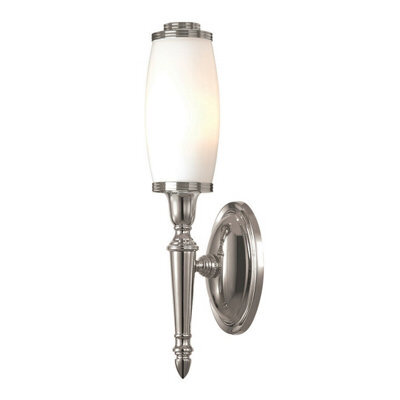 Stylish Ip44 Wall Light With Polished Nickel Finish And Long Glass Shade