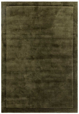 Handmade Modern Easy To Clean Forest Green Shaggy Bordered Plain Wool Rug For Bedroom & Living Room-160Cm X 230Cm