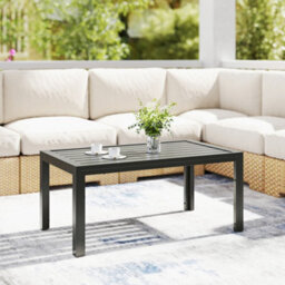 Outsunny Outdoor Side Table Garden Table With Steel Frame And Slat Top Grey Wood - thumbnail 8