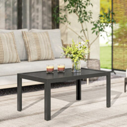 Outsunny Outdoor Side Table Garden Table With Steel Frame And Slat Top Grey Wood - thumbnail 9