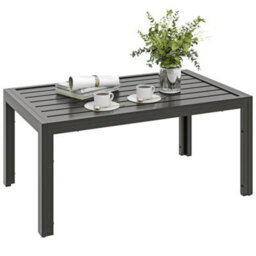 Outsunny Outdoor Side Table Garden Table With Steel Frame And Slat Top Grey Wood - thumbnail 2