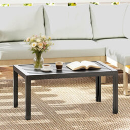 Outsunny Outdoor Side Table Garden Table With Steel Frame And Slat Top Grey Wood - thumbnail 1