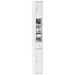 Homcom Tall Bathroom Cabinet With Drawer And Adjustable Shelves, White - thumbnail 2