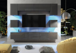 Panorama Wall Tv Unit Dark Grey With High Gloss Doors And Led Lighting - Creative Furniture - thumbnail 2