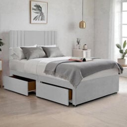 Silver Plush Sawana 3Ft Single Bed With 20 Inch Headboard With Mattress And 2Drawers - thumbnail 1