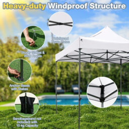 Gainoom 300 X 300 Cm Outdoor White Pop Up Canopy Tent Heavy-Duty Easy Setup Gazebo Shelter W/ Wheeled Bag - thumbnail 5