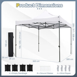 Gainoom 300 X 300 Cm Outdoor White Pop Up Canopy Tent Heavy-Duty Easy Setup Gazebo Shelter W/ Wheeled Bag - thumbnail 2