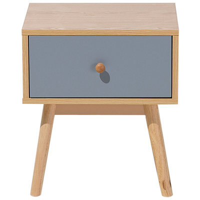 Wyld And Coco Scandinavian Bedside Table Nightstand Light Brown With Grey, 1 Drawer, Manufactured Wood - image 1