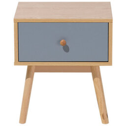 Wyld And Coco Scandinavian Bedside Table Nightstand Light Brown With Grey, 1 Drawer, Manufactured Wood - thumbnail 1