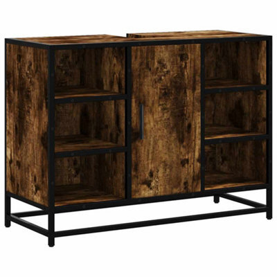 Berkfield Industrial Bathroom Sink Cabinet Smoked Oak 80X33X60 Cm Engineered Wood