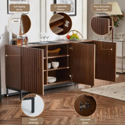 Abrihome 150X40X80Cm Oak Grain Sideboard, Mid-Century Modern Decorative Cabinet, Adjustable Shelves, Tip-Over Protection For Living Room - thumbnail 4