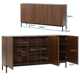 Abrihome 150X40X80Cm Oak Grain Sideboard, Mid-Century Modern Decorative Cabinet, Adjustable Shelves, Tip-Over Protection For Living Room - thumbnail 7