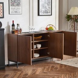 Abrihome 150X40X80Cm Oak Grain Sideboard, Mid-Century Modern Decorative Cabinet, Adjustable Shelves, Tip-Over Protection For Living Room - thumbnail 3