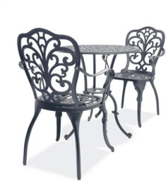 Homeology Bangui Grey Luxurious Outdoor Garden Patio Table And 2 Large Chairs With Armrests Cast Aluminium Bistro Set - thumbnail 8
