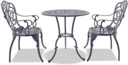 Homeology Bangui Grey Luxurious Outdoor Garden Patio Table And 2 Large Chairs With Armrests Cast Aluminium Bistro Set - thumbnail 5