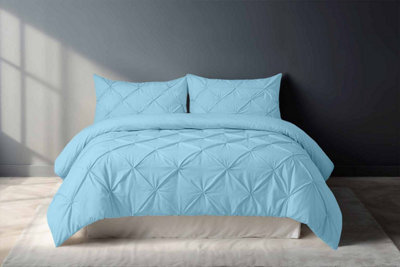 Pintuck Pinch Pleated Polycotton Duvet Cover And Pillowcase/s Set Bed Linen Aqua - image 1