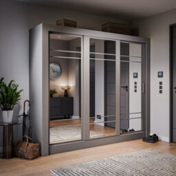 Arte Lux Ii Modern Mirrored Sliding Door Wardrobe (H2150mm W2500mm D600mm) - Grey Matt - thumbnail 1