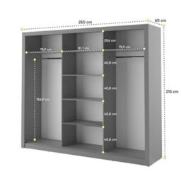 Arte Lux Ii Modern Mirrored Sliding Door Wardrobe (H2150mm W2500mm D600mm) - Grey Matt - thumbnail 4