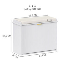 Homcom Shoe Storage Bench With Cushion And Flip-Drawer 62X26X47.5Cm White - thumbnail 3