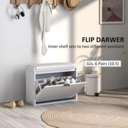 Homcom Shoe Storage Bench With Cushion And Flip-Drawer 62X26X47.5Cm White - thumbnail 5