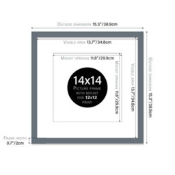 "14X14"" Grey Picture Frame - 14X14"" Square Frame With 12X12"" Mount For 14X14""/12X12"" Pictures Art Deco Style Thin Edge, 1 Pack" - thumbnail 2