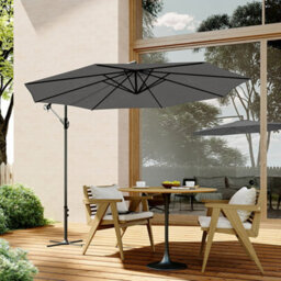 Living And Home 3M Large Rotatable Garden Sun Shade Cantilever Parasol Patio Hanging Banana Umbrella Crank Tilt With Cross Base, Dark Grey - thumbnail 2