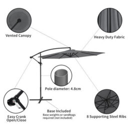 Living And Home 3M Large Rotatable Garden Sun Shade Cantilever Parasol Patio Hanging Banana Umbrella Crank Tilt With Cross Base, Dark Grey - thumbnail 4