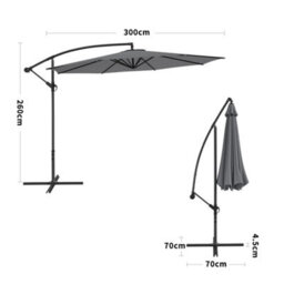 Living And Home 3M Large Rotatable Garden Sun Shade Cantilever Parasol Patio Hanging Banana Umbrella Crank Tilt With Cross Base, Dark Grey - thumbnail 5