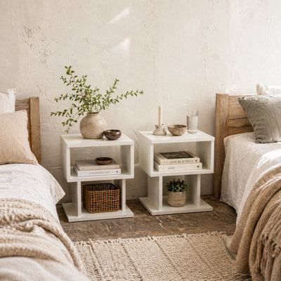 Wyld Haus Luvila Set Of 2 White Square Side Tables, 2-Tier Particle Board, 40 X 40 X 43 Cm - image 1