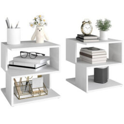 Wyld Haus Luvila Set Of 2 White Square Side Tables, 2-Tier Particle Board, 40 X 40 X 43 Cm - thumbnail 2