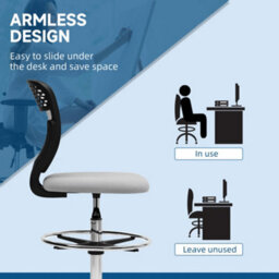 Vinsetto Draughtsman Chair, Office Chair With Wheels, Light Grey - thumbnail 7