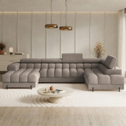 U-Shaped Corner Sofa Feraria With Pull Out Bed And Storage Brown Right Headrest