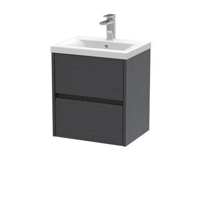 Nuie Havana Wall Hung 2 Drawer Vanity Unit & Mid-Edge Ceramic Basin, Contemporary Sink Vanity Unit In Graphite Grey With White - image 1