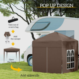 Outsunny 2X2M Pop Up Gazebo Canopy Marquee W/ Carry Bag, Coffee - thumbnail 4