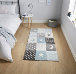 eXtreme Kids Blue Checked Rug, Easy To Clean 80 X 150Cm