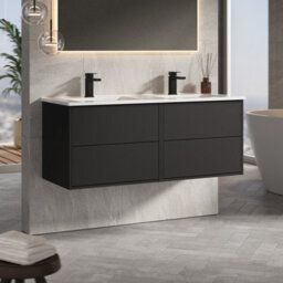 Banyetti Venti 1200mm Wall Hung Vanity Unit With Athena Basin - Matt Black - thumbnail 2