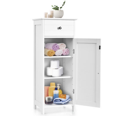 Costway Bathroom Wooden Storage Cabinet Floor Standing Cupboard W/ Single Door & Drawer - image 1