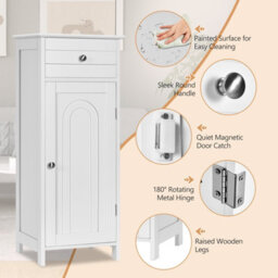 Costway Bathroom Wooden Storage Cabinet Floor Standing Cupboard W/ Single Door & Drawer - thumbnail 9