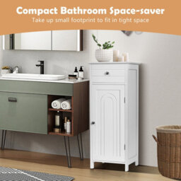 Costway Bathroom Wooden Storage Cabinet Floor Standing Cupboard W/ Single Door & Drawer - thumbnail 8