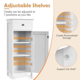Costway Bathroom Wooden Storage Cabinet Floor Standing Cupboard W/ Single Door & Drawer - thumbnail 5
