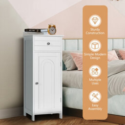 Costway Bathroom Wooden Storage Cabinet Floor Standing Cupboard W/ Single Door & Drawer - thumbnail 4