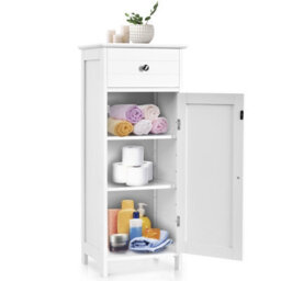 Costway Bathroom Wooden Storage Cabinet Floor Standing Cupboard W/ Single Door & Drawer - thumbnail 1